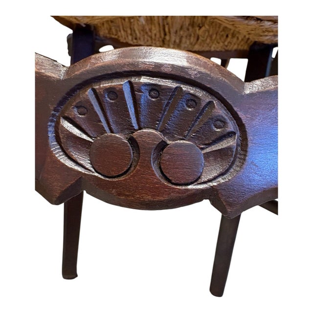 Mid 20th Century Vintage French Country Carved Walnut-Tone Rush Seat Dining Chairs – Set of 6 For Sale - Image 5 of 11