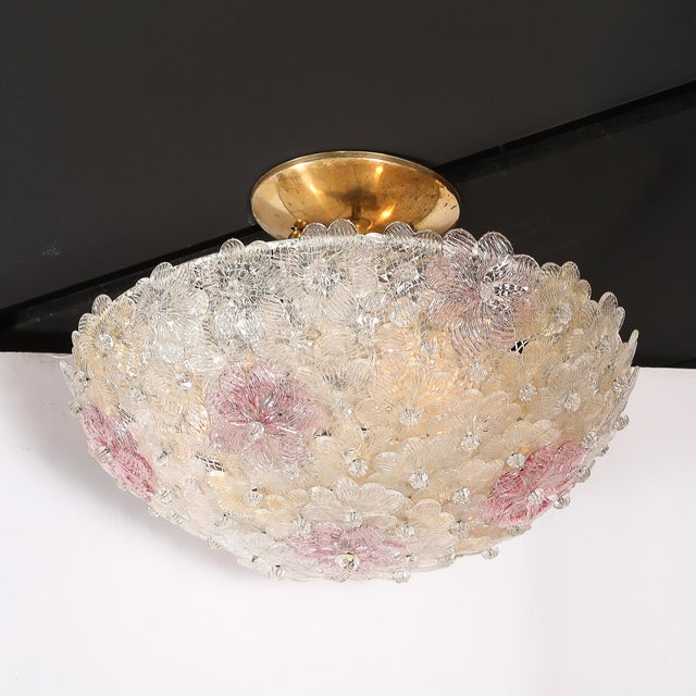 Rose Mid-Century Hand-Blown Rose Murano Glass Florets Chandelier by Barovier & Toso For Sale - Image 8 of 18