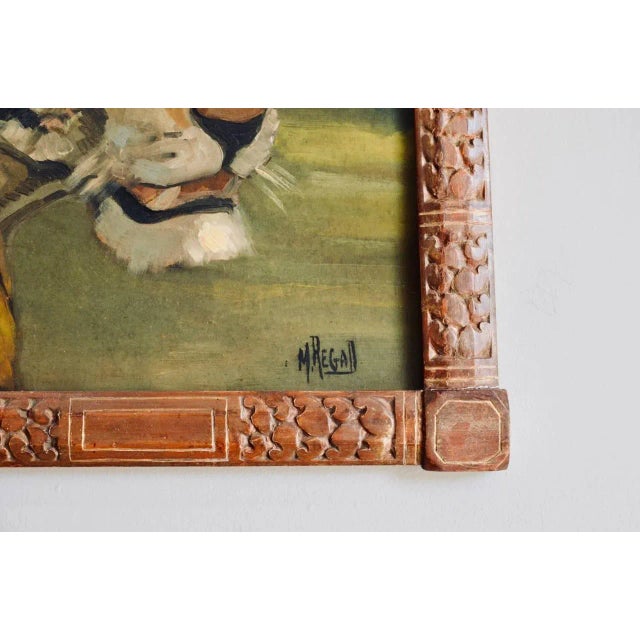 Tiger and Lion Art Deco Framed Paintings - a Pair For Sale - Image 9 of 11