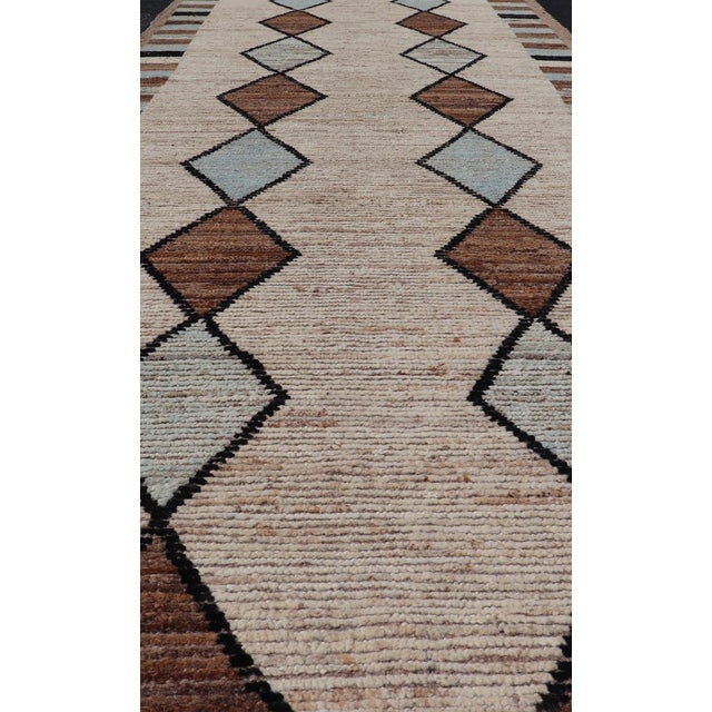 Moroccan Tribal Runner With Geometric Design in Earthy Browns and Cool Blue 4'5 X 12'5 For Sale In Atlanta - Image 6 of 11