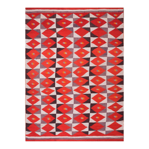 Astounding Red Ground Color Lozengoid Medallion Antique Navajo Transitional Period-Beeldlei Rug
