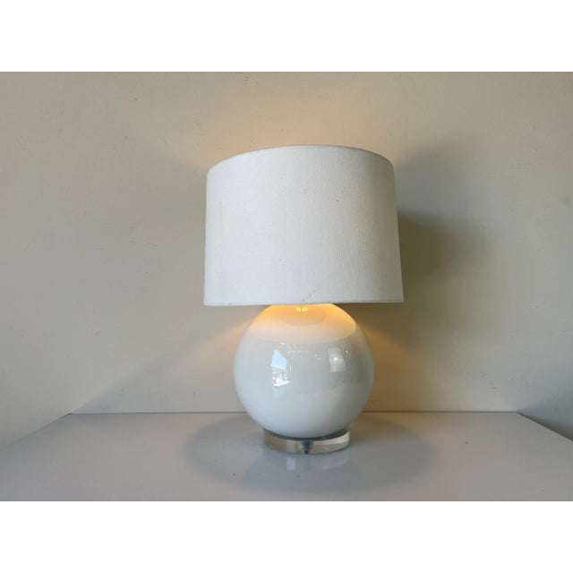 Available for sale this stunning Vintage Postmodern white ceramic glaze " sphere - Ball" shape decorative table lamp on...