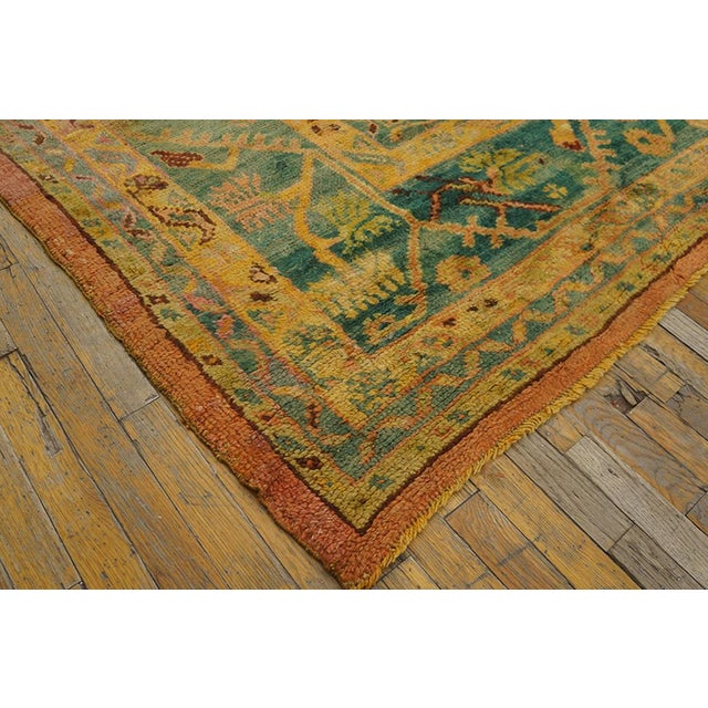 1900s Rose Pink Large Scale Tribal Antique Turkish Oushak Rug 14'2" X 18'4" Handknotted Wool Carpet For Sale - Image 10 of 11