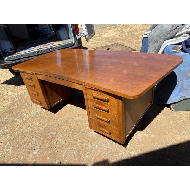 1960s Alma Company Vintage Mid Century Modern Walnut Executive Desk For Sale - Image 12 of 12