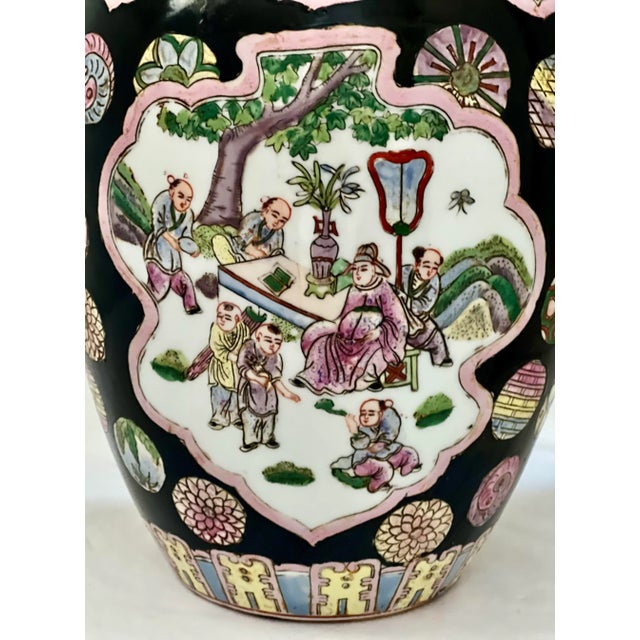 Vintage Chinese Famille Noire Porcelain Ovoid Ginger Jar With Lid For Sale In Philadelphia - Image 6 of 12