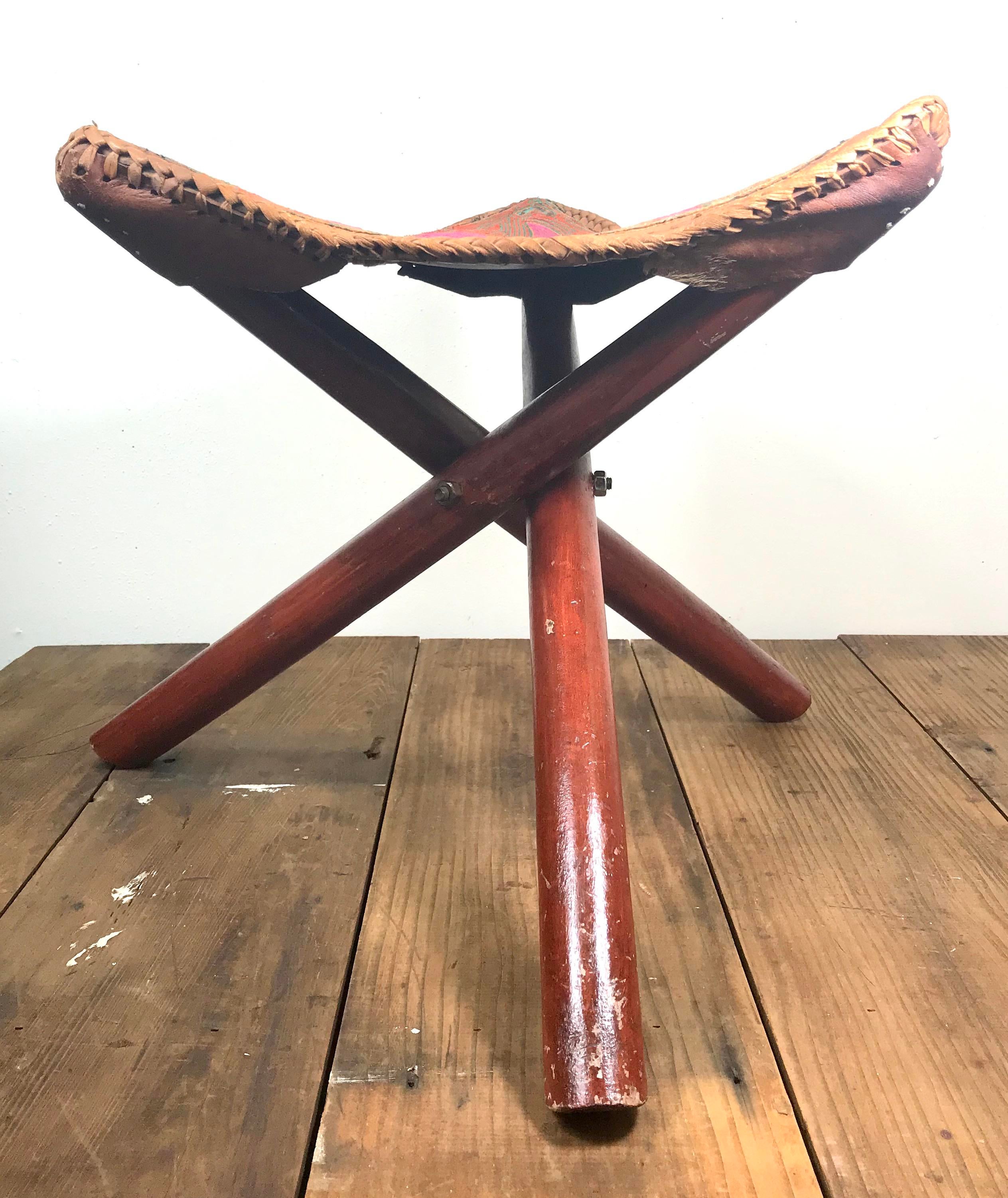 leather tripod stool
