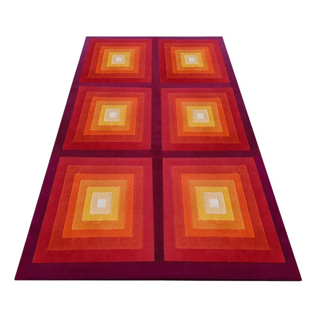 Quadrat Geometric Op Art Rug in the style of Verner Panton, England, 1970s For Sale