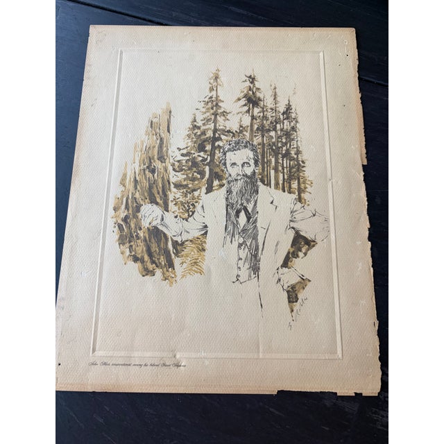 1970s John Muir “Among His Beloved Giant Sequoias” Framed Print | Conservationist Wall Art | 12” W X 14.5” H For Sale - Image 5 of 7