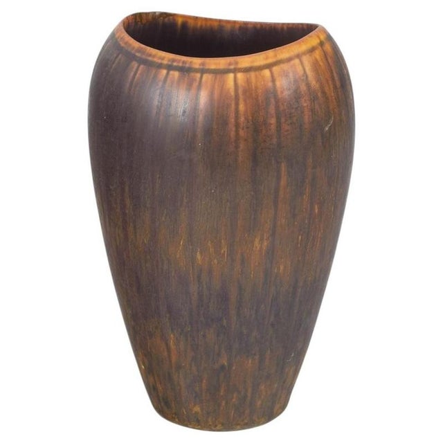 2000 - 2009 Stoneware Vase with Brown and Amber Running Glaze by Gunnar Nylund for Rörstrand For Sale - Image 5 of 5