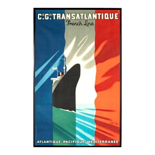 1940s Original French Poster Paul Colin Cie.Gle. Transatlantique French Line, Framed For Sale