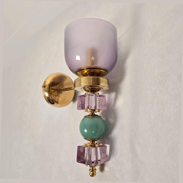 1990s Purple and Green Murano Glass Sconces - a Pair For Sale - Image 4 of 11