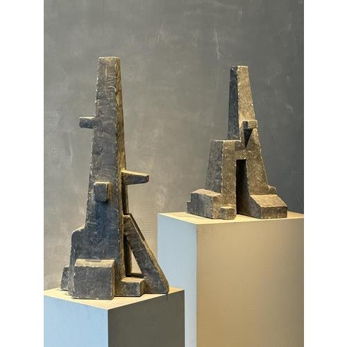 Two Brutalist inspired Sculptures of Abstract Pyramid Form in composite concrete, Artisan work - France circa 1970. These...