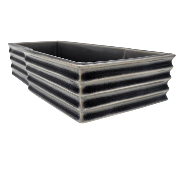 Gray Japanese-Style Crackle Glaze Footed Post Modern Suiban Ikebana Tray 11.5" For Sale - Image 8 of 13