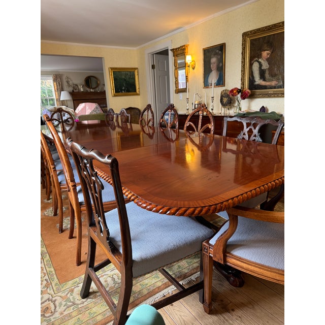 Chippendale Antique English Mahogany Dining Table & 14 Chairs, Expands to Seat 14 For Sale - Image 3 of 18