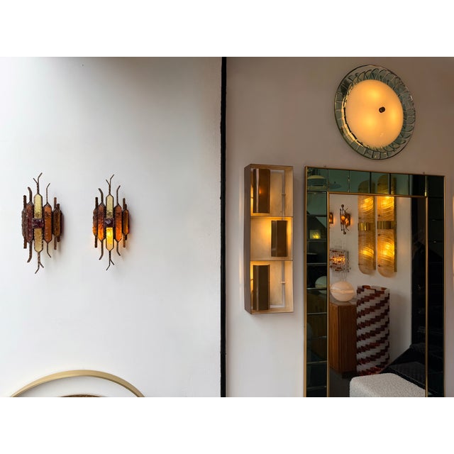 1970s 1970s Hammered Glass Wrought Iron Sconces by Longobard, Italy - a Pair For Sale - Image 5 of 13