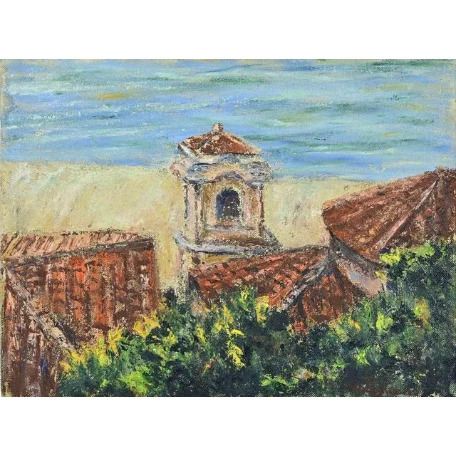 Pino Romanò, Roofs and Bell Tower, Oil Painting, 1990s For Sale - Image 4 of 4