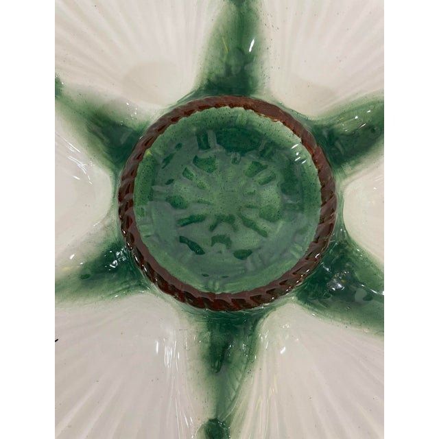1920s Antique French Longchamp Majolica Green and White Oyster Plate For Sale - Image 6 of 15