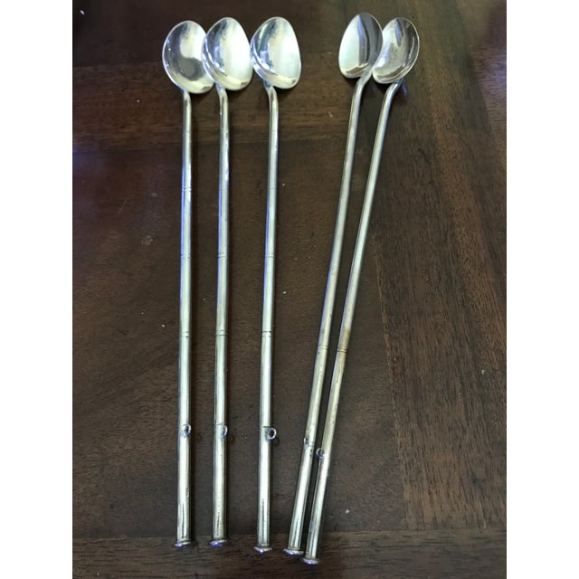 Sterling Silver Faux Bamboo Straw Spoons Set of 5 Chairish
