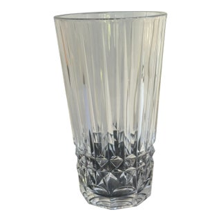 Val St. Lambert Belgium Crystal Vase With Vertical Fluting Faceted Diamond Cut Base For Sale