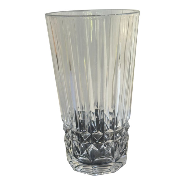 Val St. Lambert Belgium Crystal Vase With Vertical Fluting Faceted Diamond Cut Base For Sale