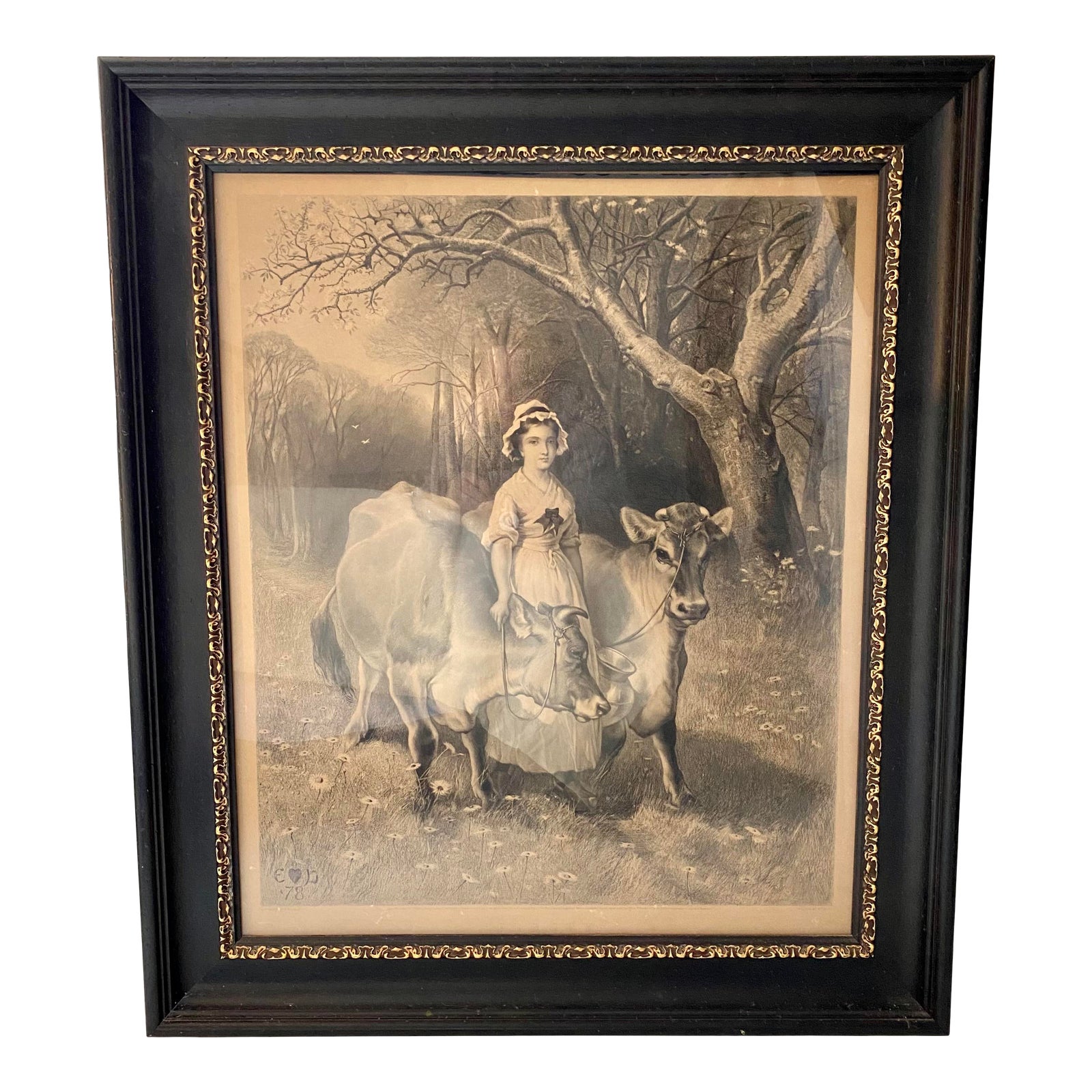 1893 "Jersey" Edwin Douglas Figurative Engraving, Framed Chairish