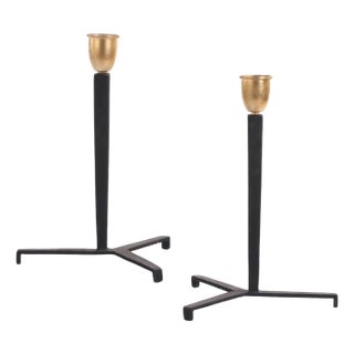 Contemporary Style After Jean-Michel Frank Iron Tripod Table Lamps - a Pair For Sale