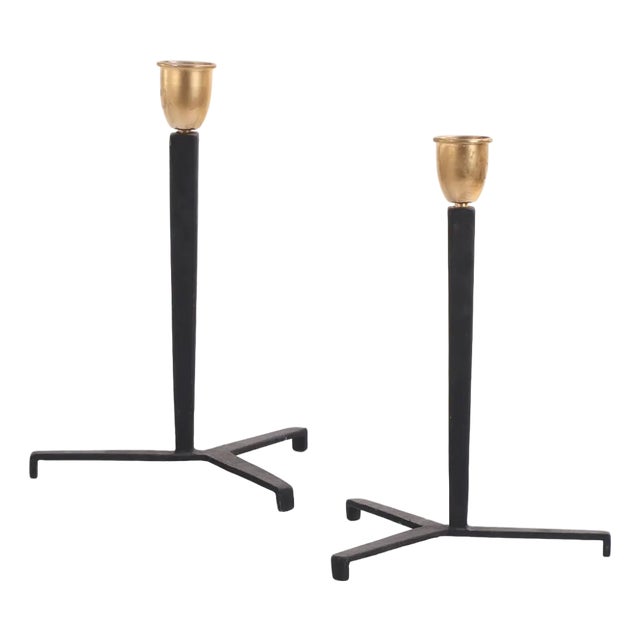 Contemporary Style After Jean-Michel Frank Iron Tripod Table Lamps - a Pair For Sale