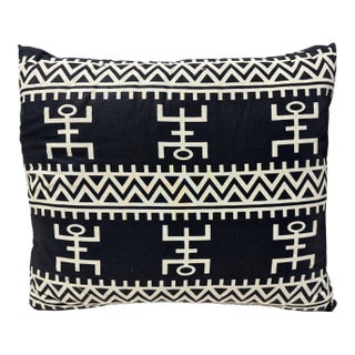 African Custom Made Black and White Kente Cloth Pillow 22" W For Sale