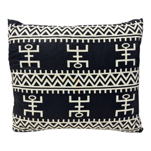 African Custom Made Black and White Kente Cloth Pillow 22" W