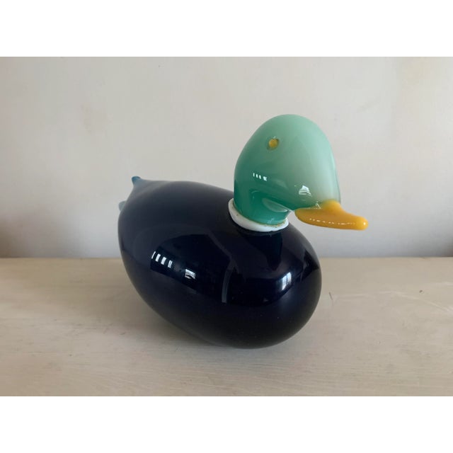 Large, solid glass, Murano Art glass duck figurine. Beautiful blue glass, heavy, perfect condition.
