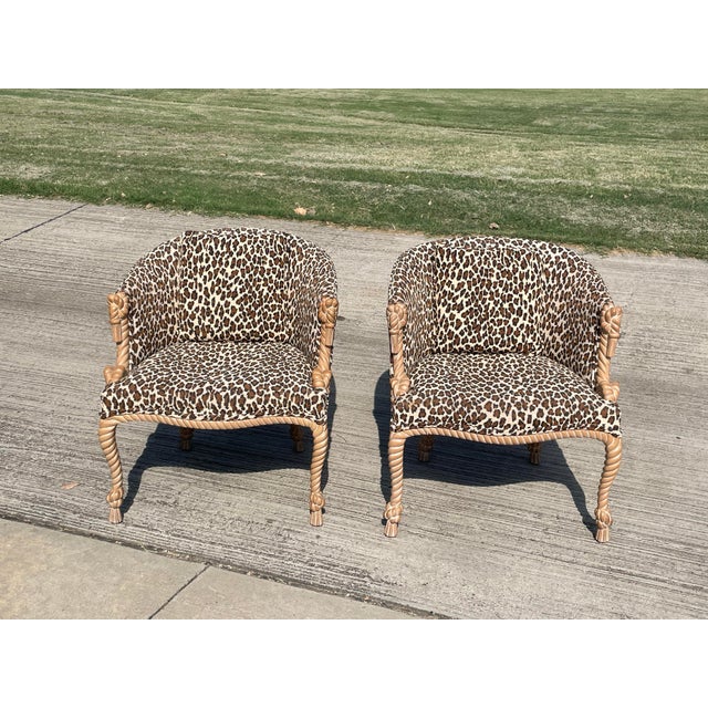 Wood Napoleon III Style Leopard Print Rope and Tassel Chairs - A Pair For Sale - Image 7 of 11
