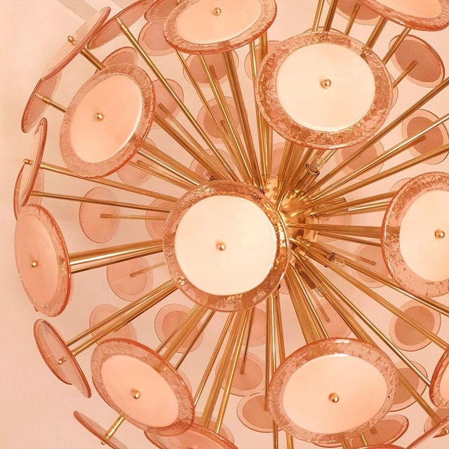 Metal Large Pink Murano Glass Sputnik Chandelier 1980s. For Sale - Image 7 of 12