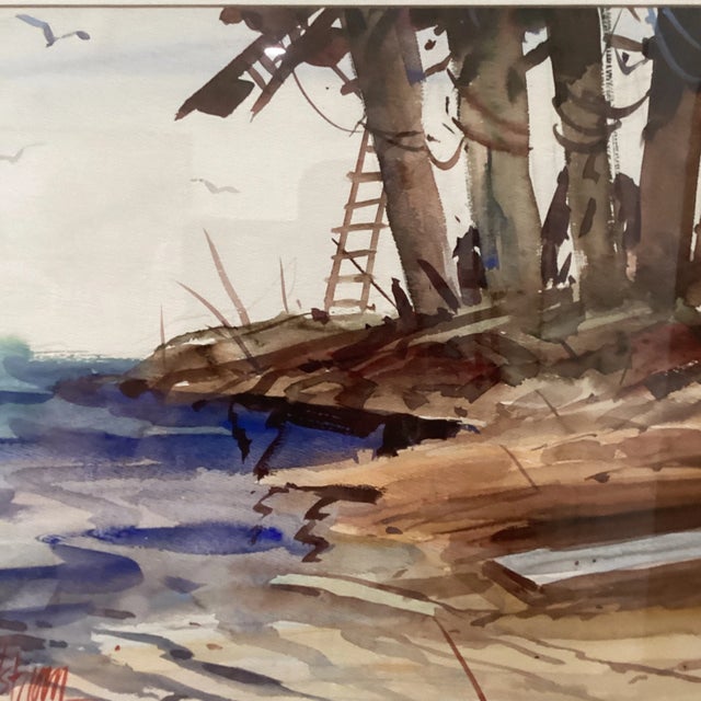 Abstract Mid 20th Century Vintage Watercolor Painting on Paper Framed Artist Signed For Sale - Image 3 of 12