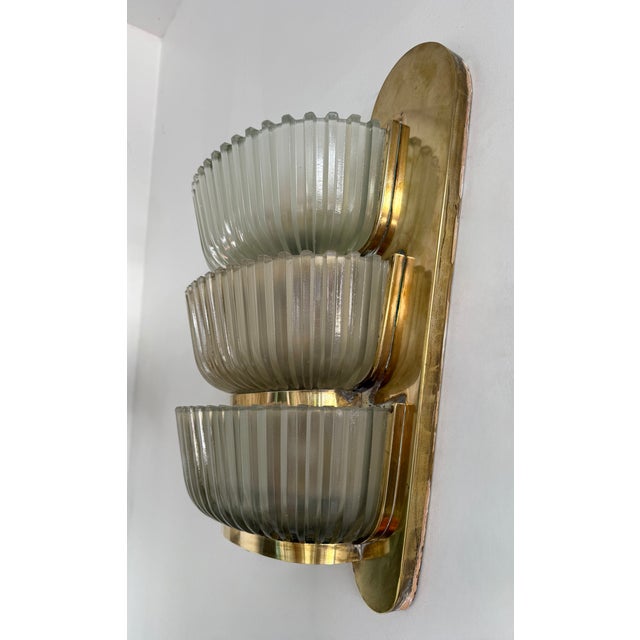 Brass Pair of Sconces Brass and Glass by Seguso. Italy, 1940s For Sale - Image 8 of 13