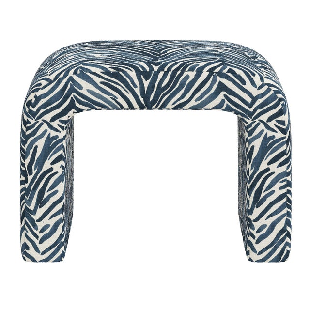 Spritely Home Lulu Waterfall Ottoman in Washed Zebra Blue For Sale - Image 4 of 5