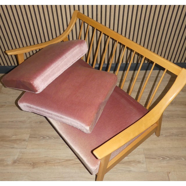 Beige Mid-Century Modernist 2-Seater Sofa in Light Wood, 1960s For Sale - Image 8 of 11