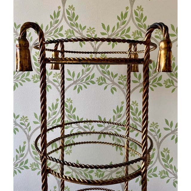 Gold Vintage Gold Gilt Metal Twisted Rope and Tassel Etagere For Sale - Image 8 of 8