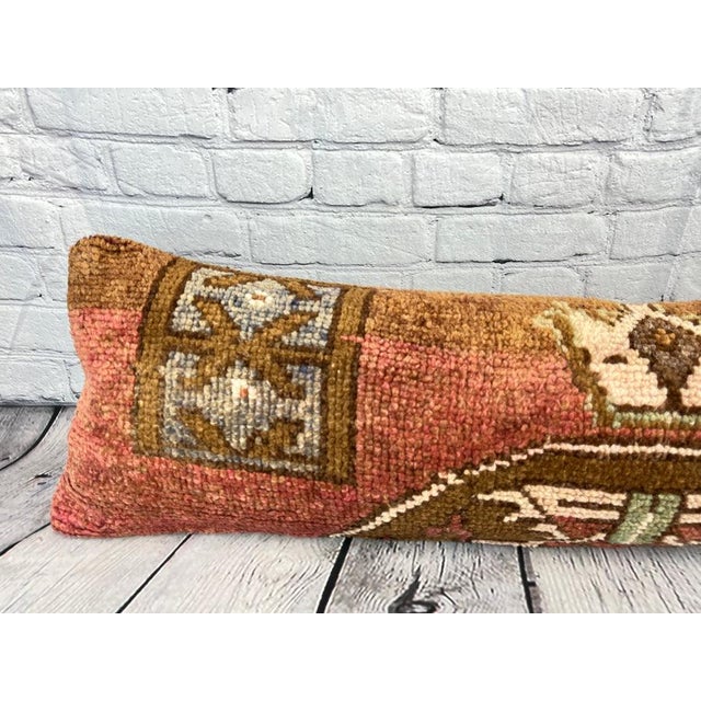 1960s 12 x 46 Lumbar Rug Pillow Essence Oasis Turkish Pillow Cushion Cover For Sale - Image 5 of 7