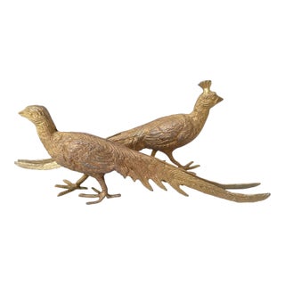 Pair of Italian Cast Metal Peacock Menu Holders For Sale