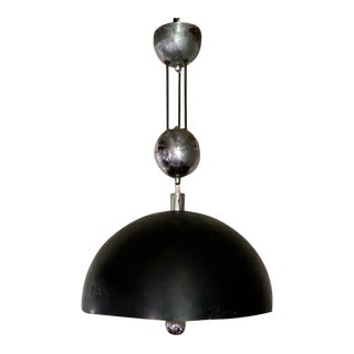 Mid Century Chrome and Black Pendant, Chandelier Lamp For Sale