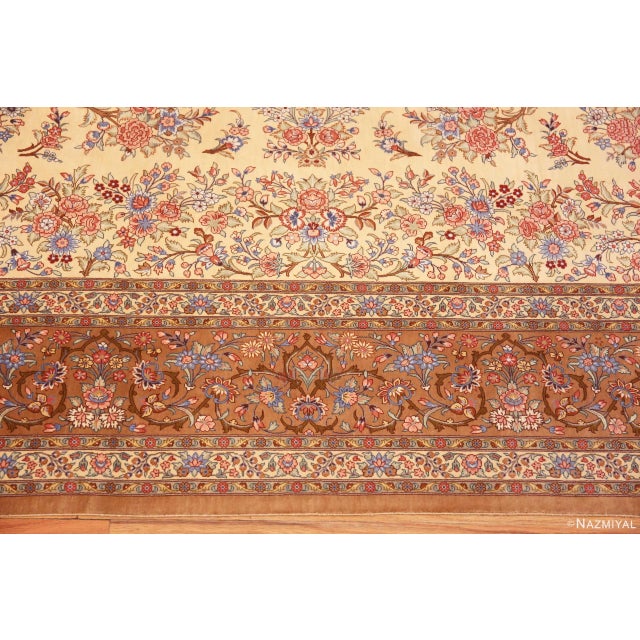 Cream Nazmiyal Collection Ivory Vintage Persian Silk Floral Gonbad Qum Rug For Sale - Image 8 of 8