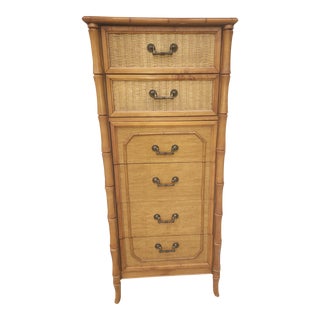 1960s Vintage Faux Bamboo Lingerie Chest of Drawers Hollywood Regency Tall Dresser Coastal For Sale