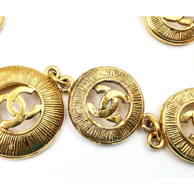 1990s Chanel Vintage Gold Plated CC Coin Medallion Chain Necklace For Sale - Image 5 of 6