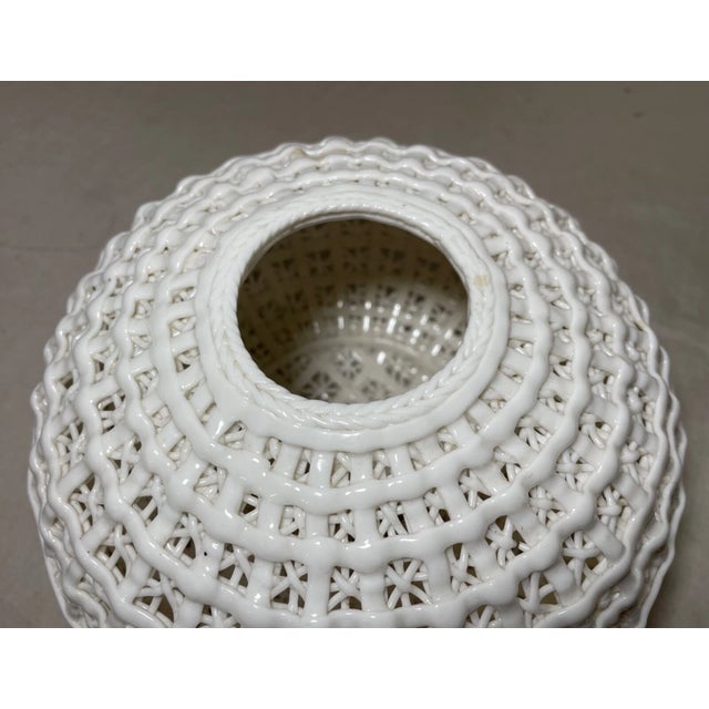 White Antique Handmade Chinese White Basket Woven Porcelain Bowl Centerpiece Vase For Sale - Image 8 of 11