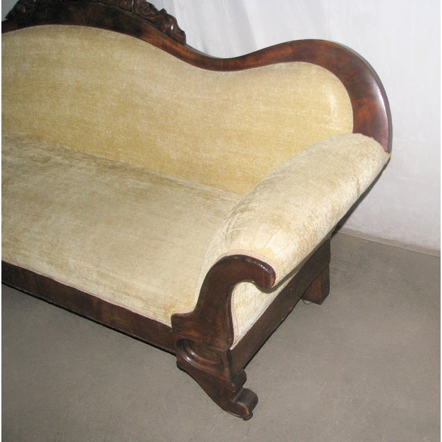 Victorian Early 20th Century Victorian Revival Tan Velvet Carved Wood Sofa For Sale - Image 3 of 14