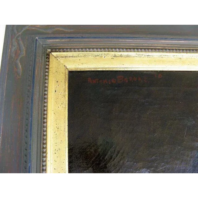 Figurative 1910s "Woman Playing the Clarinet" Figurative Oil Painting by Antonio Barone, Framed For Sale - Image 3 of 5