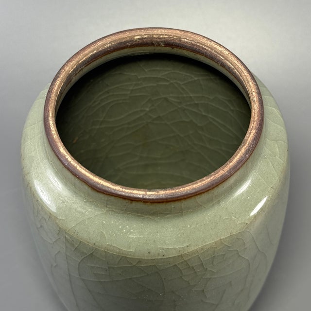 Chinese Antique Longquan Celadon Covered Jar, Chinese Crackle Glaze Jar For Sale - Image 3 of 6