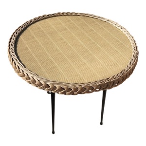 Vintage Round Rattan Side Table