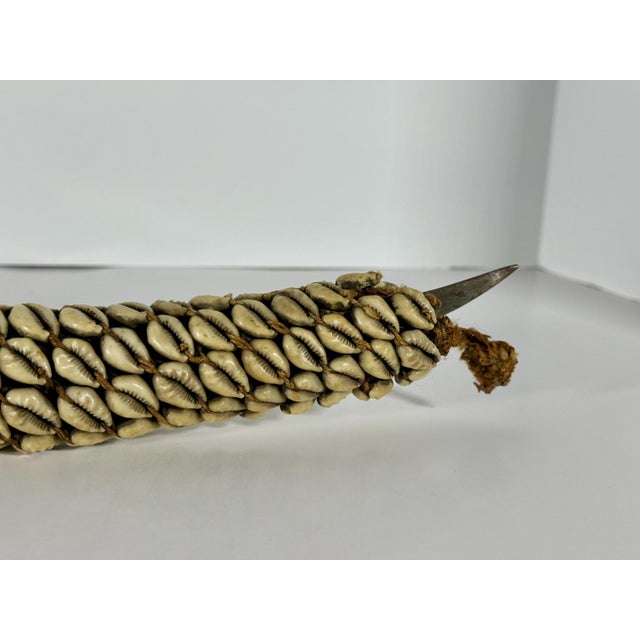 African Algerian Berber Flyssa Dagger: Cowrie Shell Sheath, Etched Steel Blade For Sale - Image 3 of 10