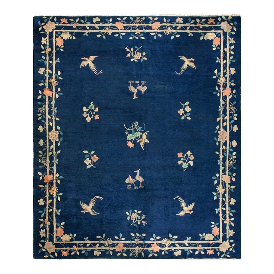 1920s Blue Floral Bird Deco Antique Chinese Peking Wool Rug 8'1'' X 9'5 ...